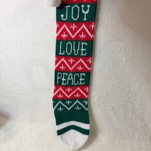 Festive Holiday Long Stocking with Joy, Love, Peace Design Vintage